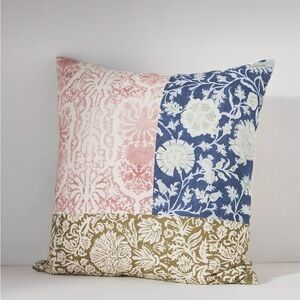 Anthropologie Meyer patchwork block print pillow cover blue rose green like new